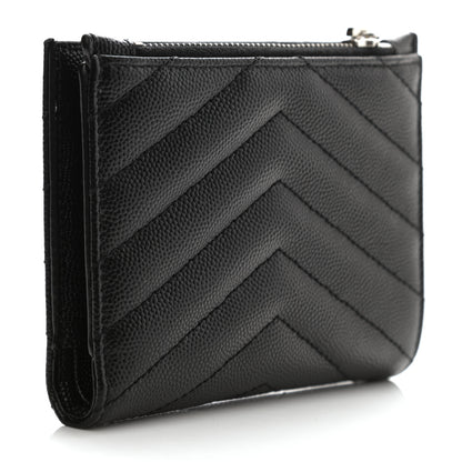 Saint Laurent Grain De Poudre Matelasse Chevron Monogram Zipped Two-Part Wallet Black 4 of 16