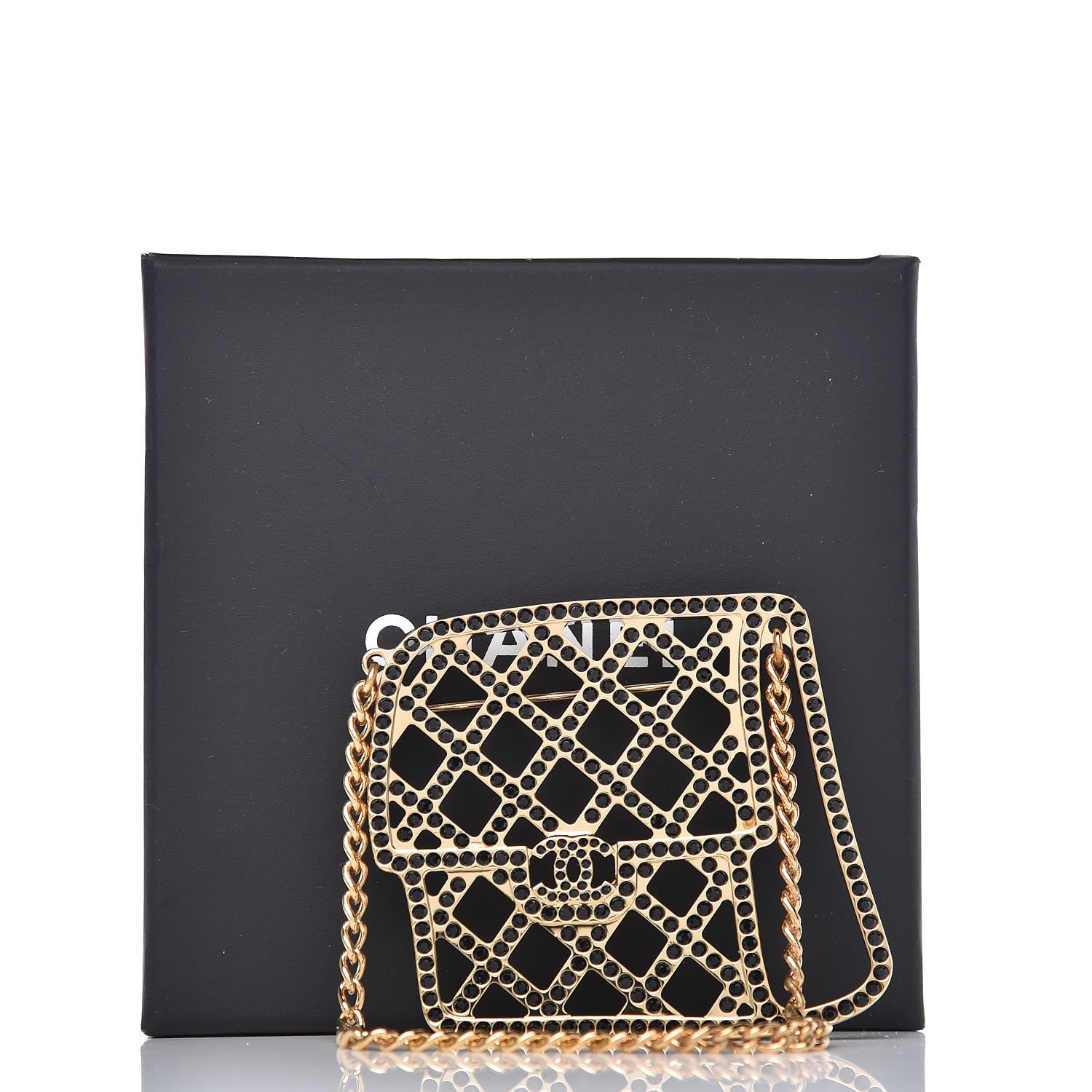 Chanel Crystal Flap Bag Brooch Black Gold 5 of 5