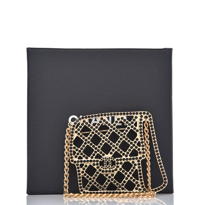 Chanel Crystal Flap Bag Brooch Black Gold 5 of 5