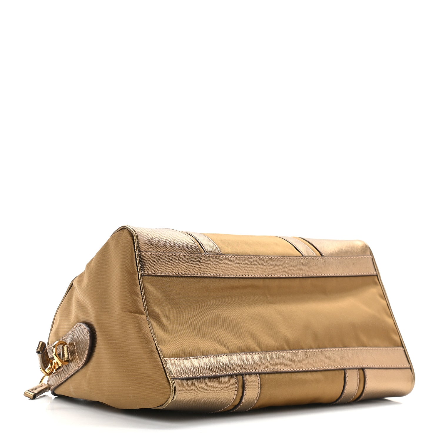 Prada Metallic Tessuto Nylon Saffiano Handbag Gold 4 of 8