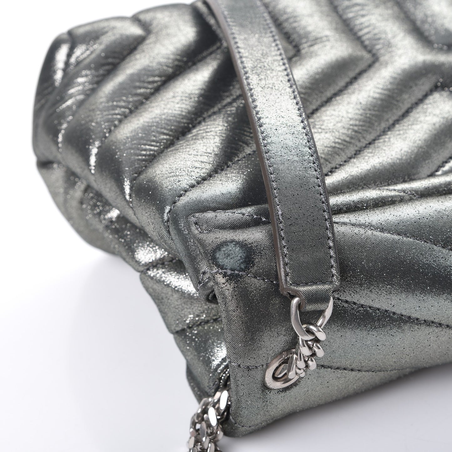 Metallic Calfskin Y Calfskin Monogram Small Loulou Chain Satchel Dark Grey