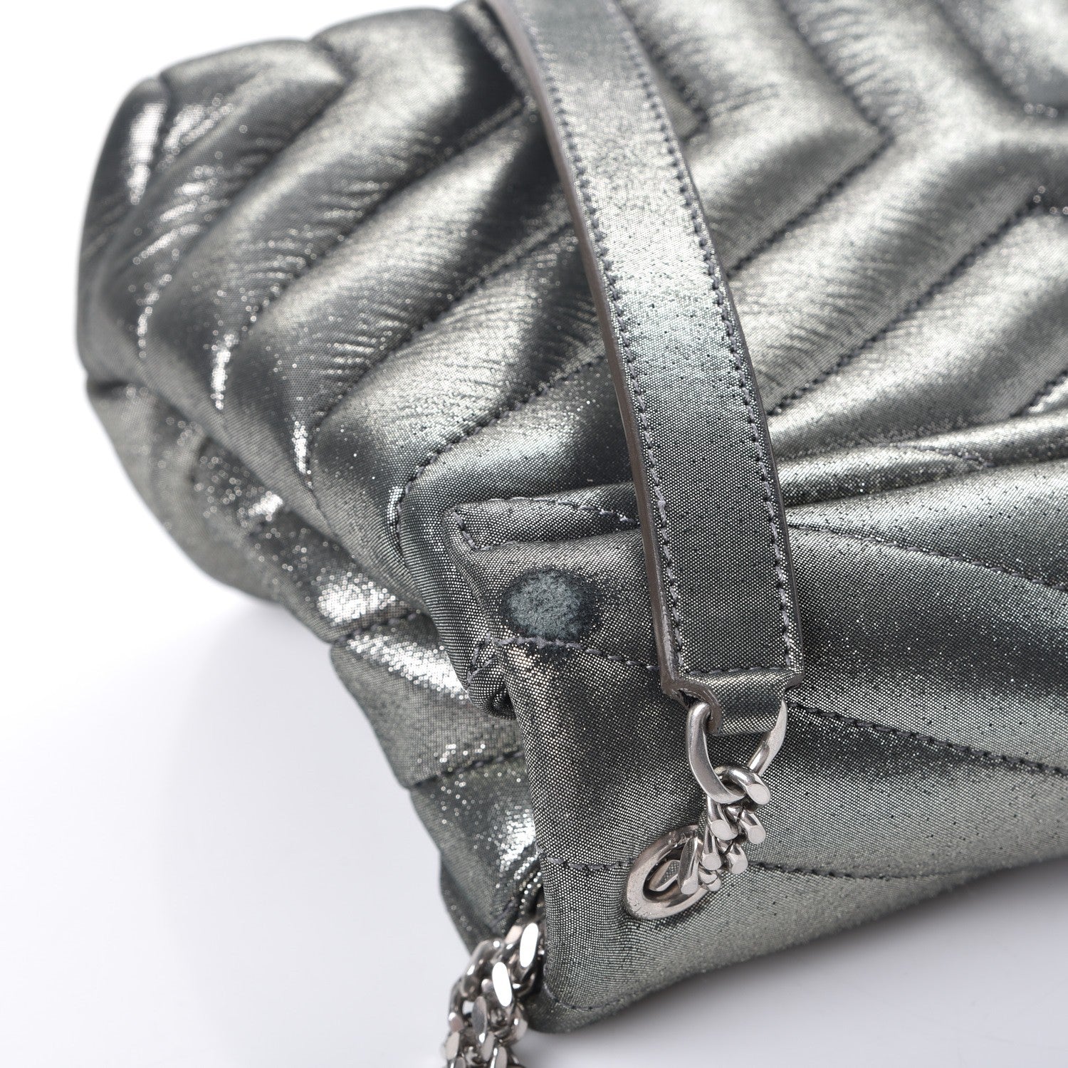 Saint Laurent Metallic Calfskin Y Calfskin Monogram Small Loulou Chain Satchel Dark Grey 8 of 8