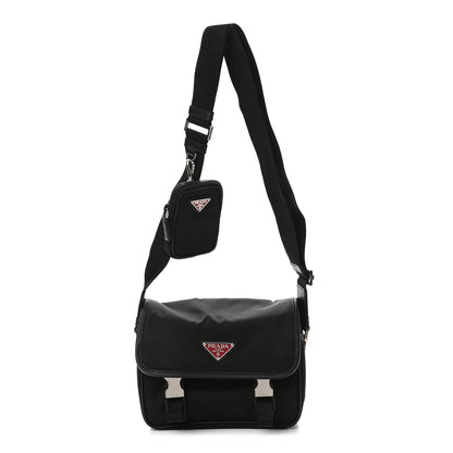 Prada Tessuto Nylon Saffiano Pocket Double Snap Buckle Messenger Shoulder Bag Black 1 of 11