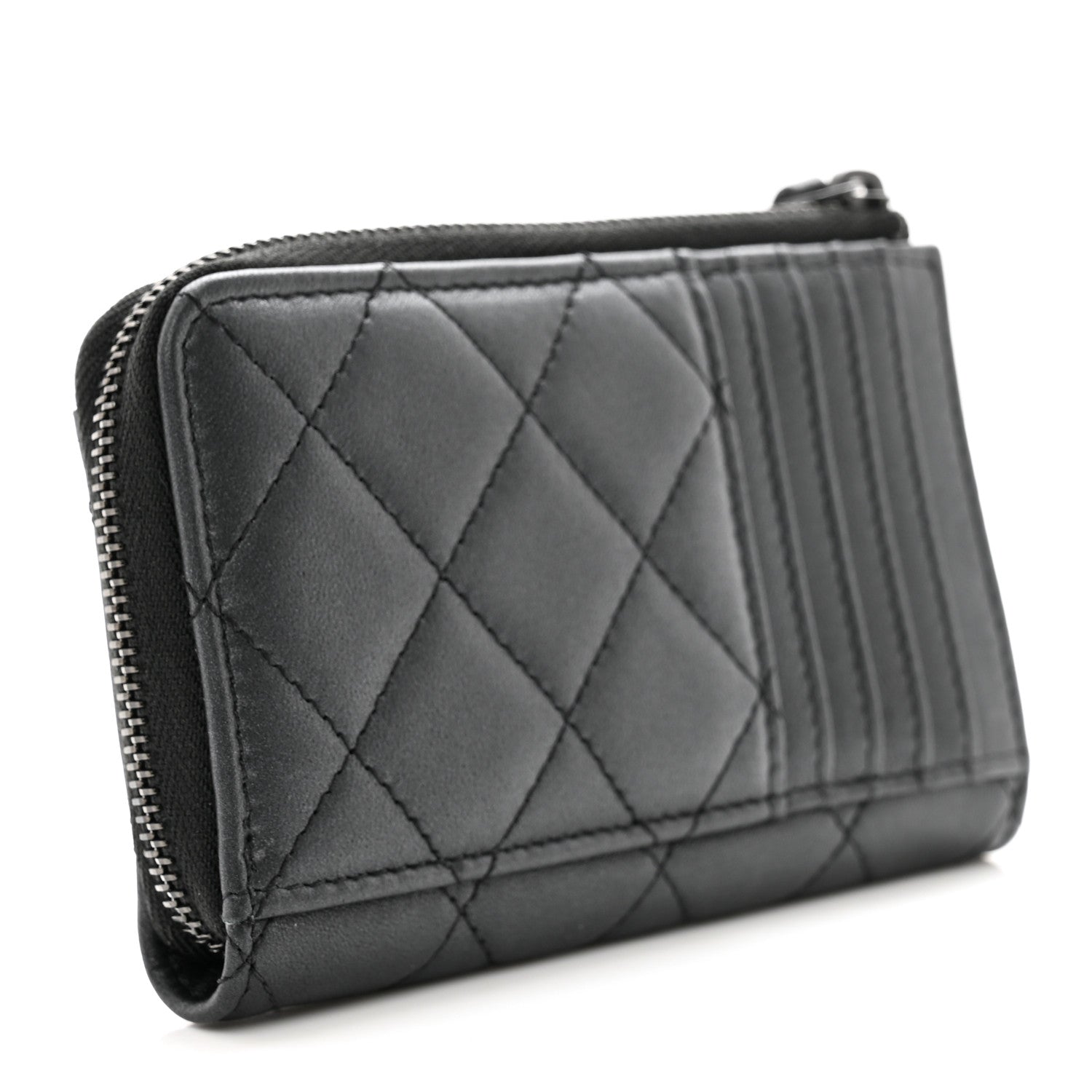Chanel Pearly Lambskin Quilted Zip Card Holder So Black 3 of 7