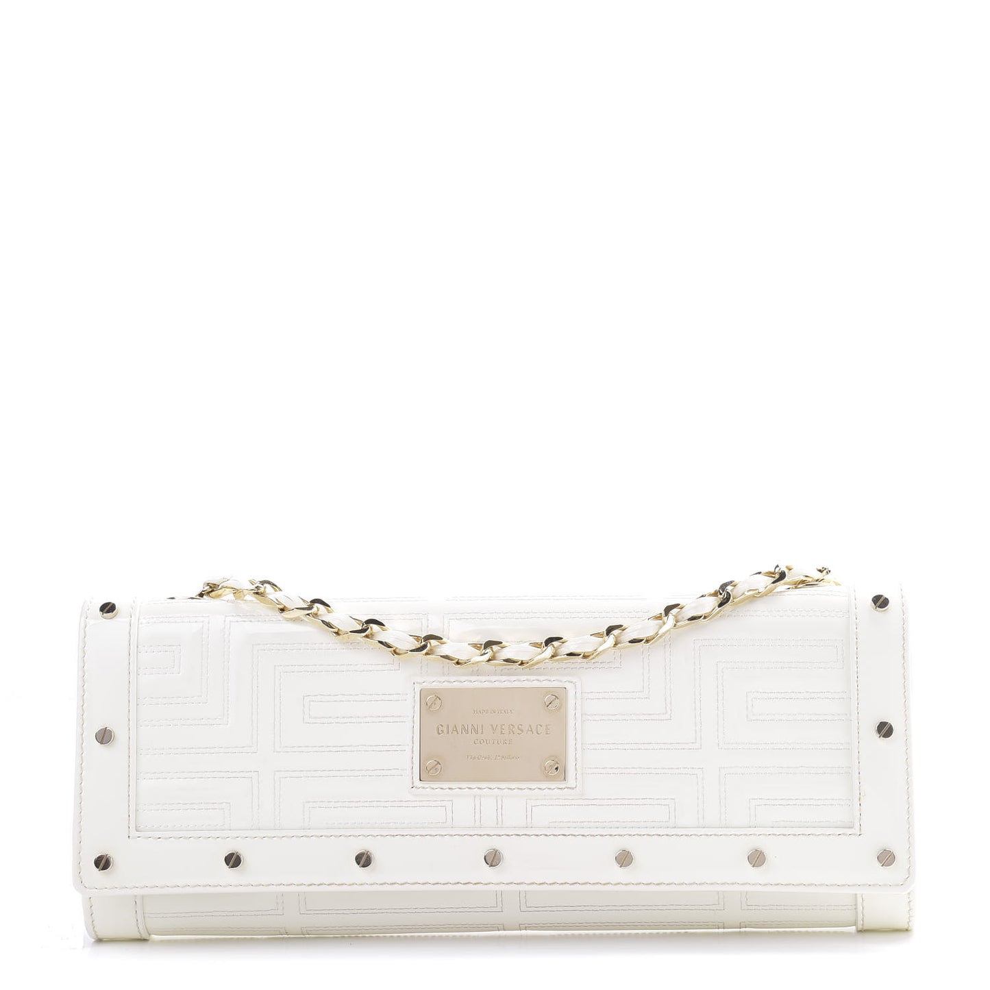 Patent Couture Chain Clutch White