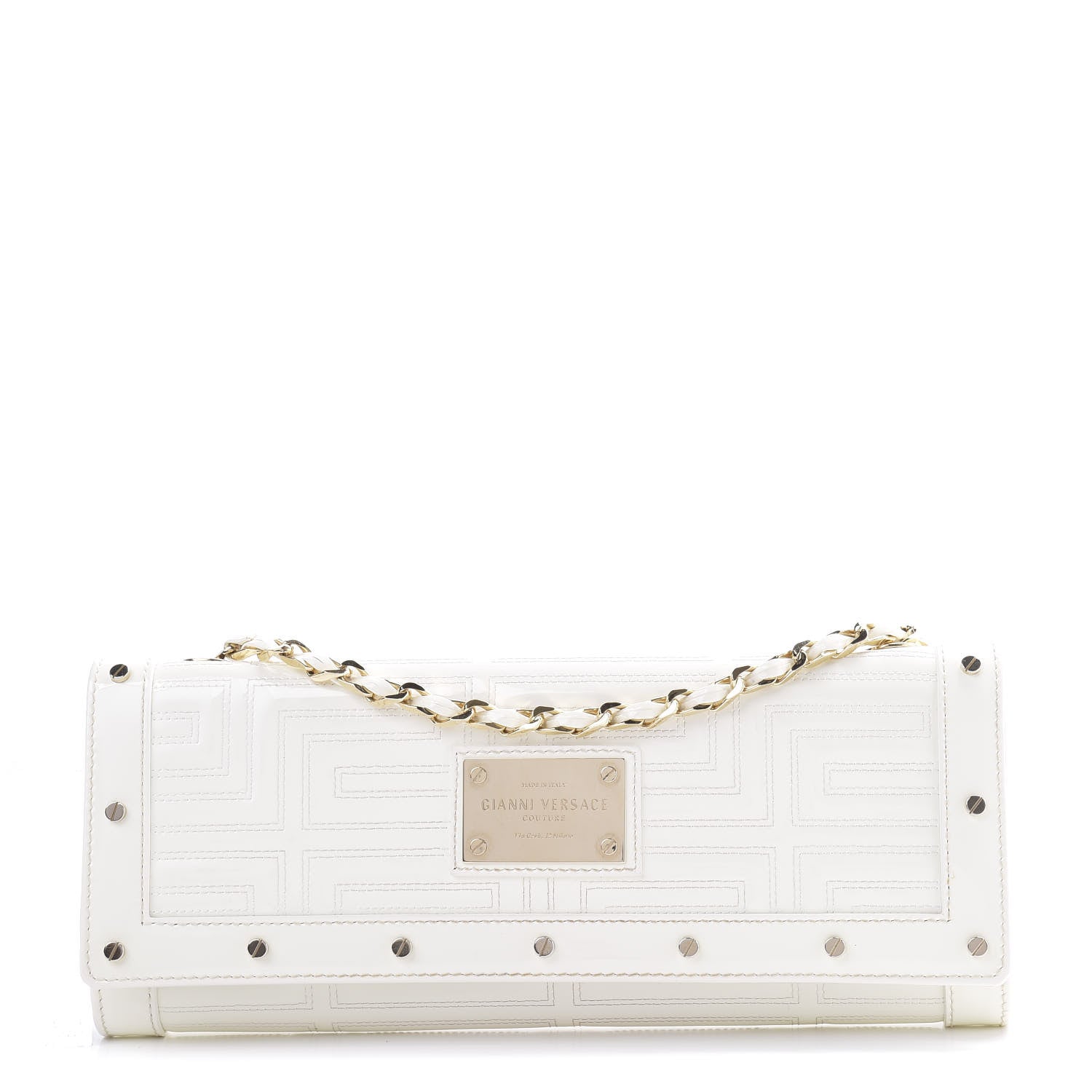 Versace Patent Couture Chain Clutch White 1 of 9