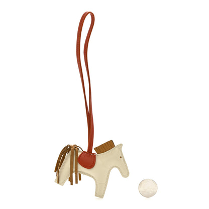 Hermes Milo Lambskin Grigri Rodeo Horse Bag Charm PM Craie Sesame Cornaline 2 of 3