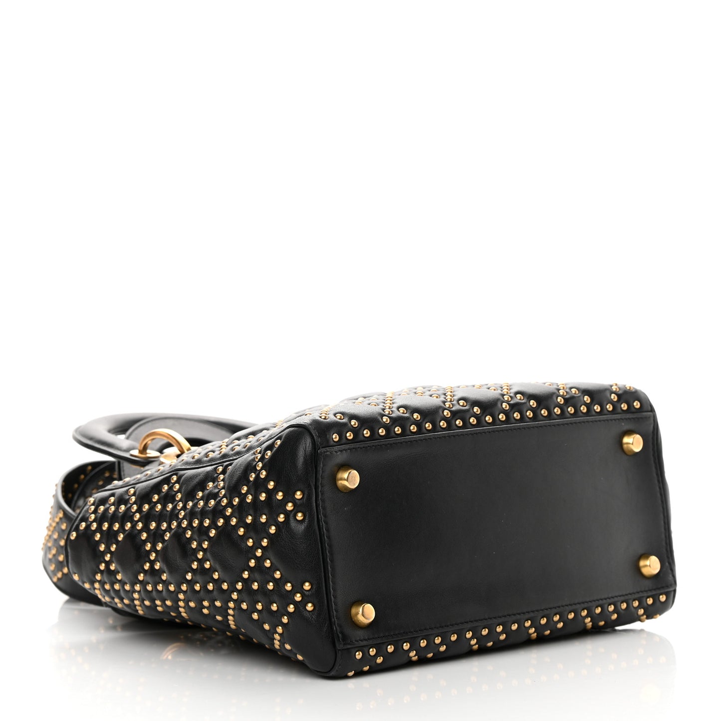 Calfskin Cannage Studded Medium Supple Lady Dior Black