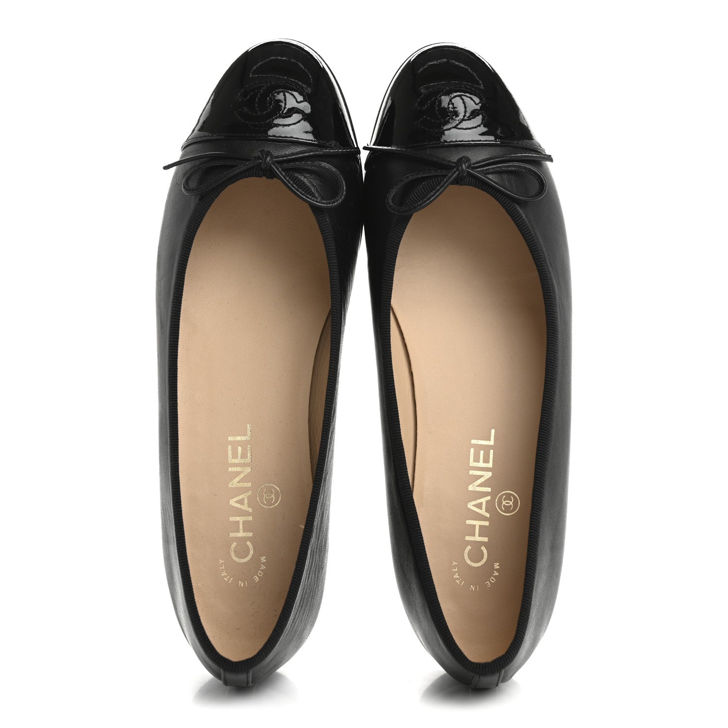 Chanel Lambskin Patent Cap Toe Ballerina Flats 39 Black 2 of 9