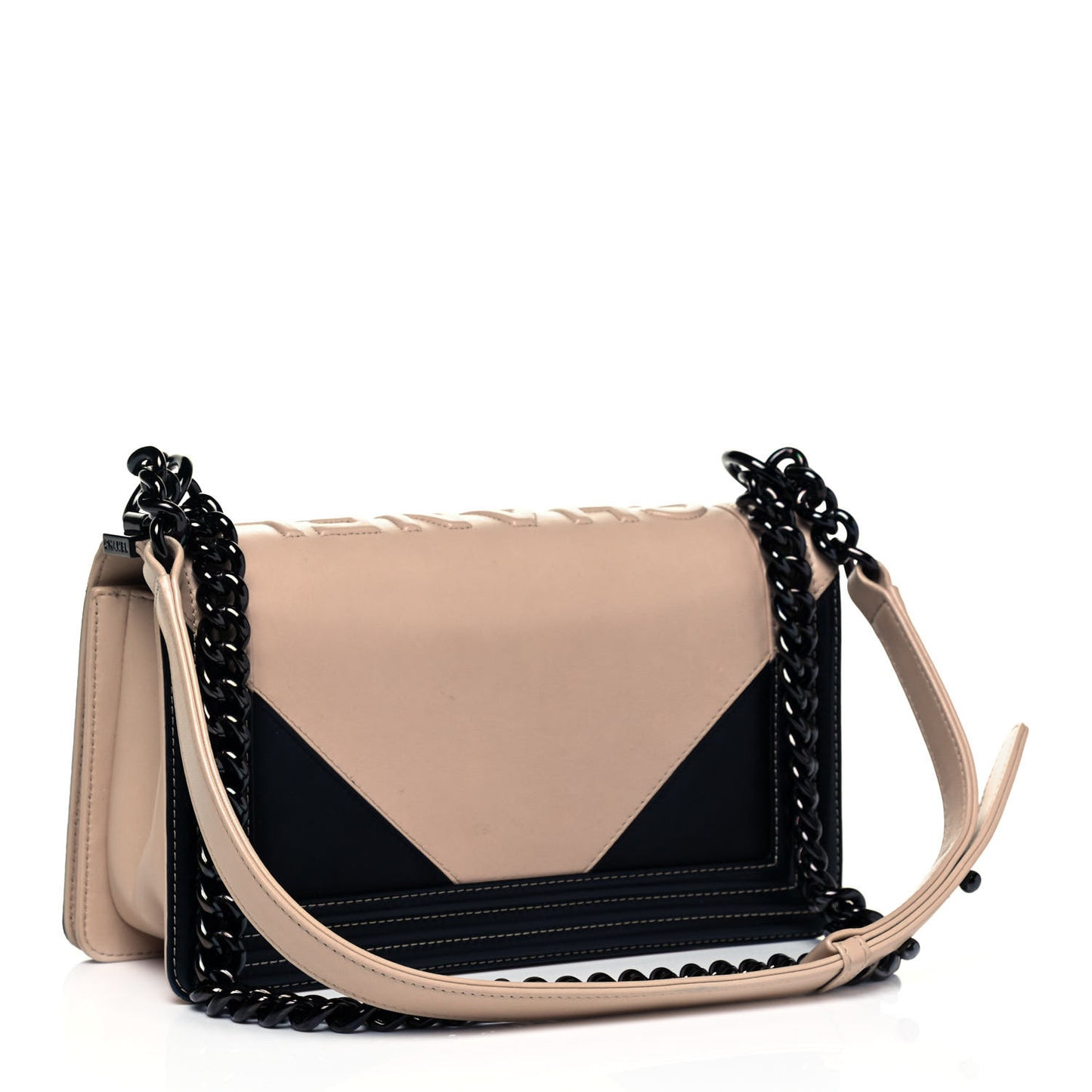 Calfskin Medium Bi-Color Boy Flap Beige Black