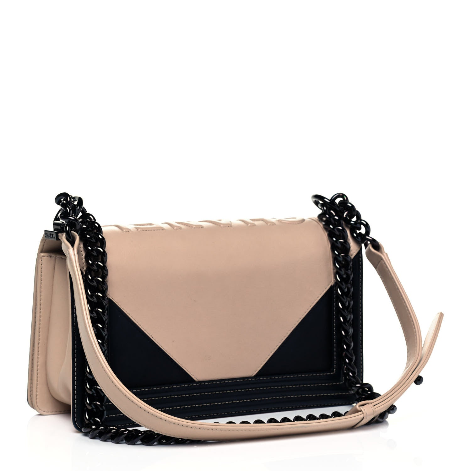 Chanel Calfskin Medium Bi-Color Boy Flap Beige Black 2 of 8