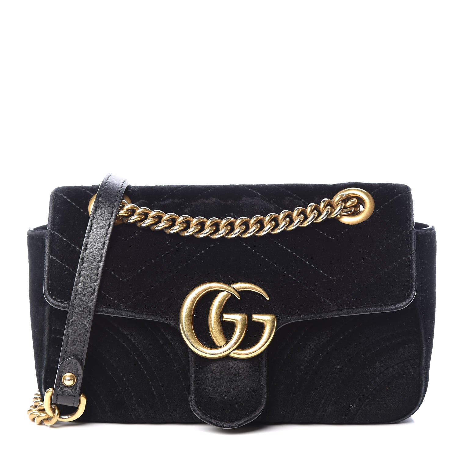 Gucci Velvet Matelasse Mini GG Marmont Shoulder Bag Black 1 of 15