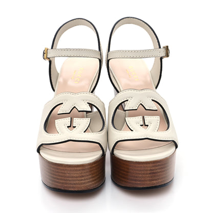 Gucci Cosmos Softy Calfskin Wooden Interlocking G Cut-Out 30/120mm Platform Sandals 35 Mystic White 3 of 10