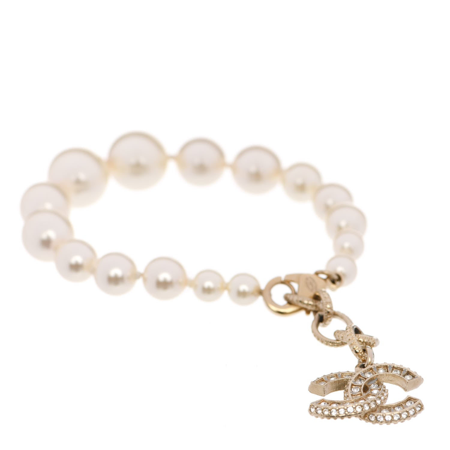Chanel Graduated Pearl Crystal CC Bracelet Gold 1 of 5