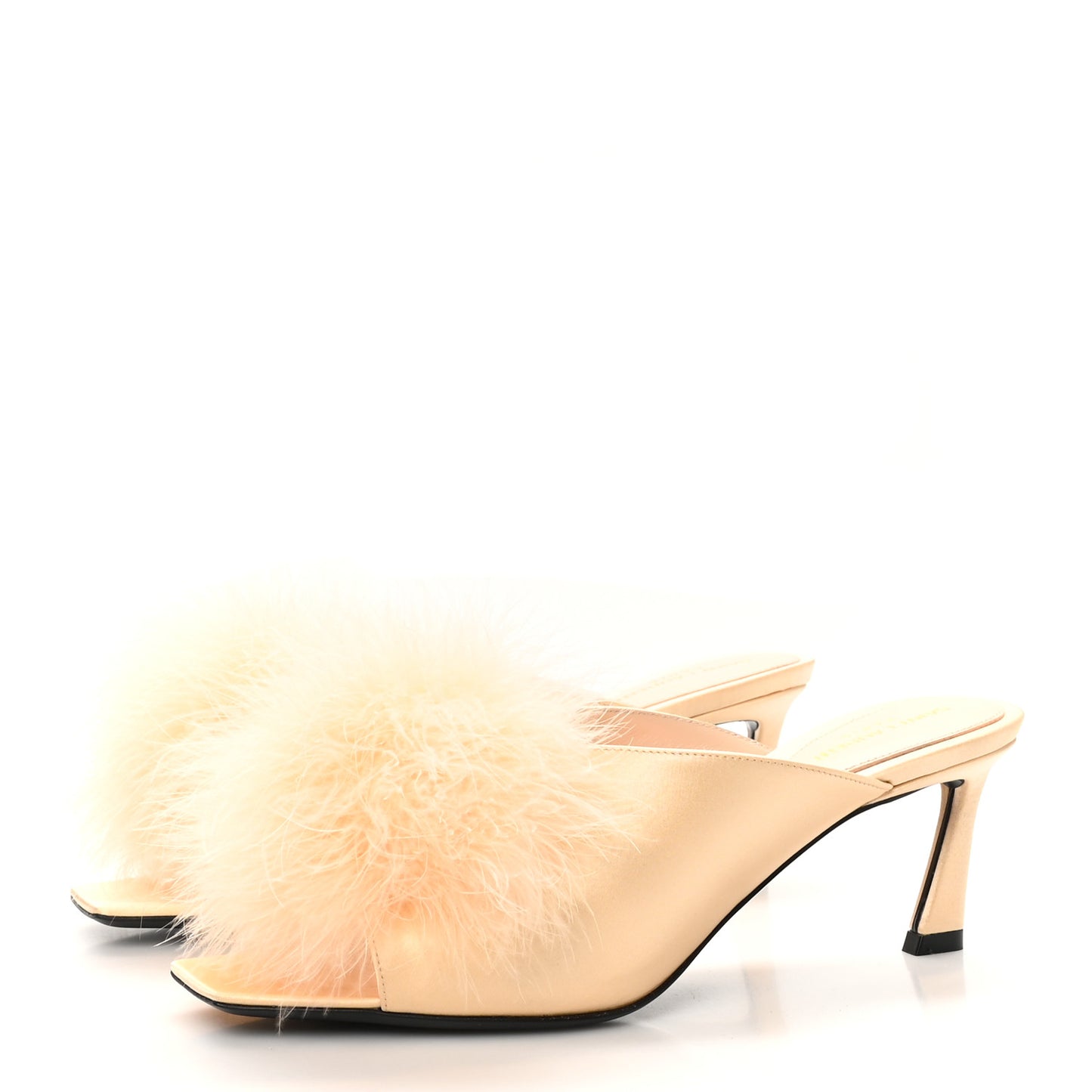 Crepe Satin Blanco 60 Feathered Mule Sandals 37 Soft Nude
