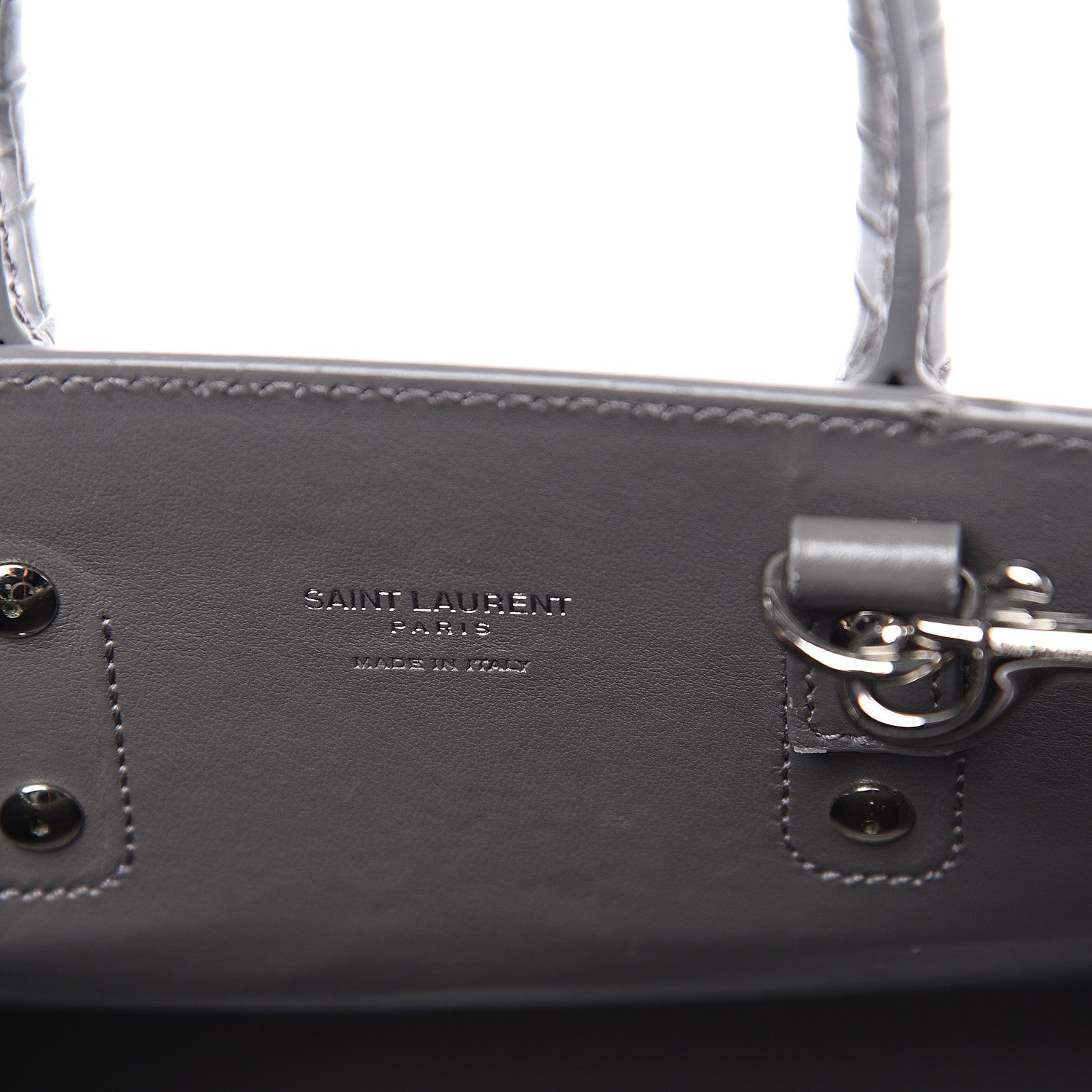 Saint Laurent Calfskin Crocodile Embossed Nano Sac De Jour Fog 6 of 9