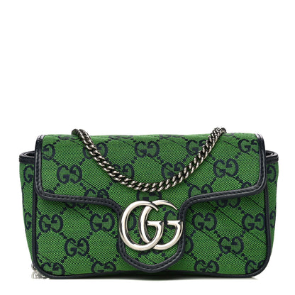 Gucci Monogram Multicolor Matelasse Diagonal Super Mini GG Marmont Shoulder Bag Green Blue 1 of 10