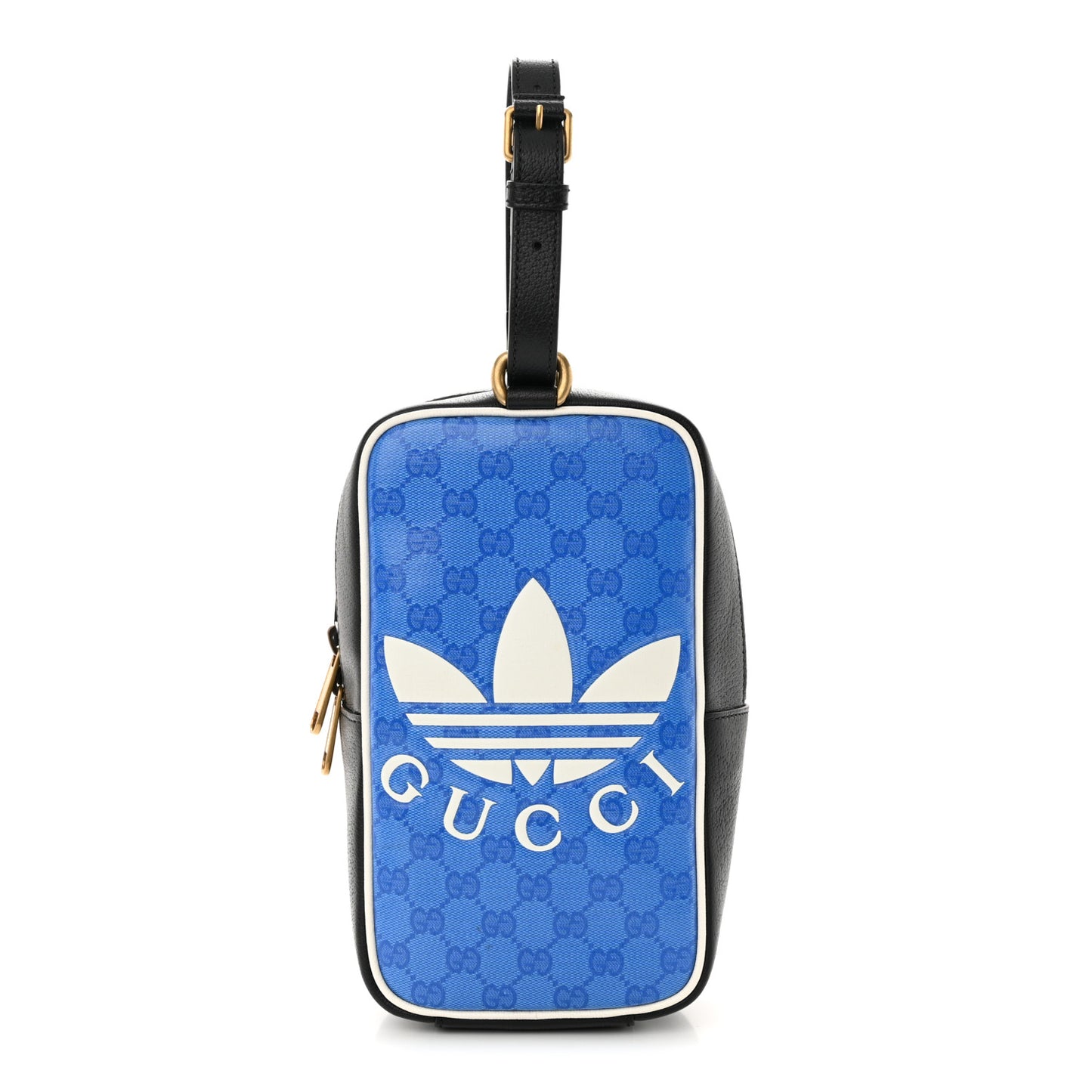 X ADIDAS Crystal Vintage Monogram Textured Dollar Calfskin Web Trefoil Logo Bag Bright Splash Off White Black