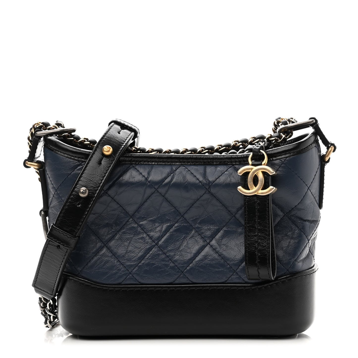 Aged Calfskin Quilted Small Gabrielle Hobo Navy Black
