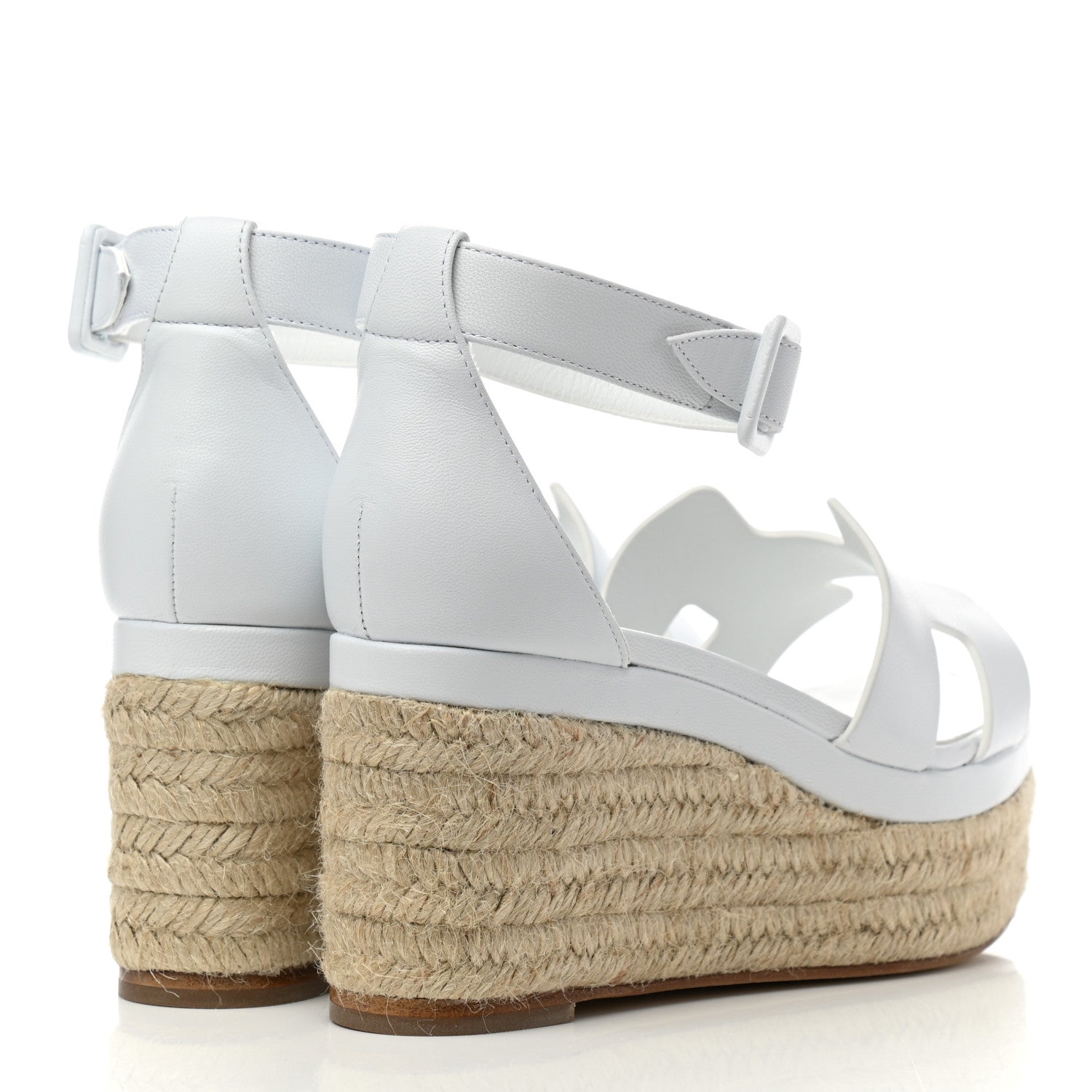 Hermes Goatskin Elda Espadrille Wedge Sandals 36 White 4 of 9