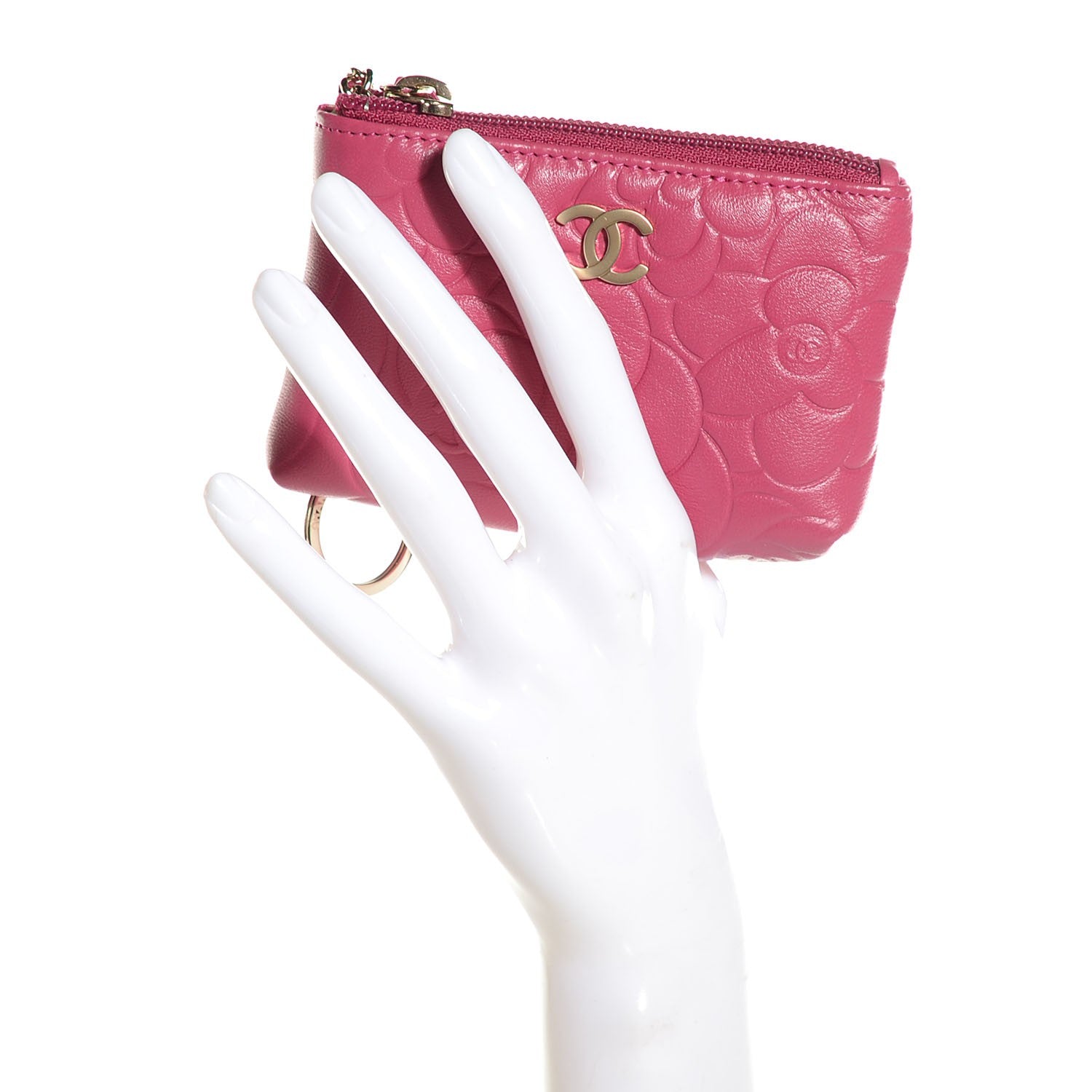Chanel Lambskin Camellia Embossed Coin Purse Pink 2 of 7