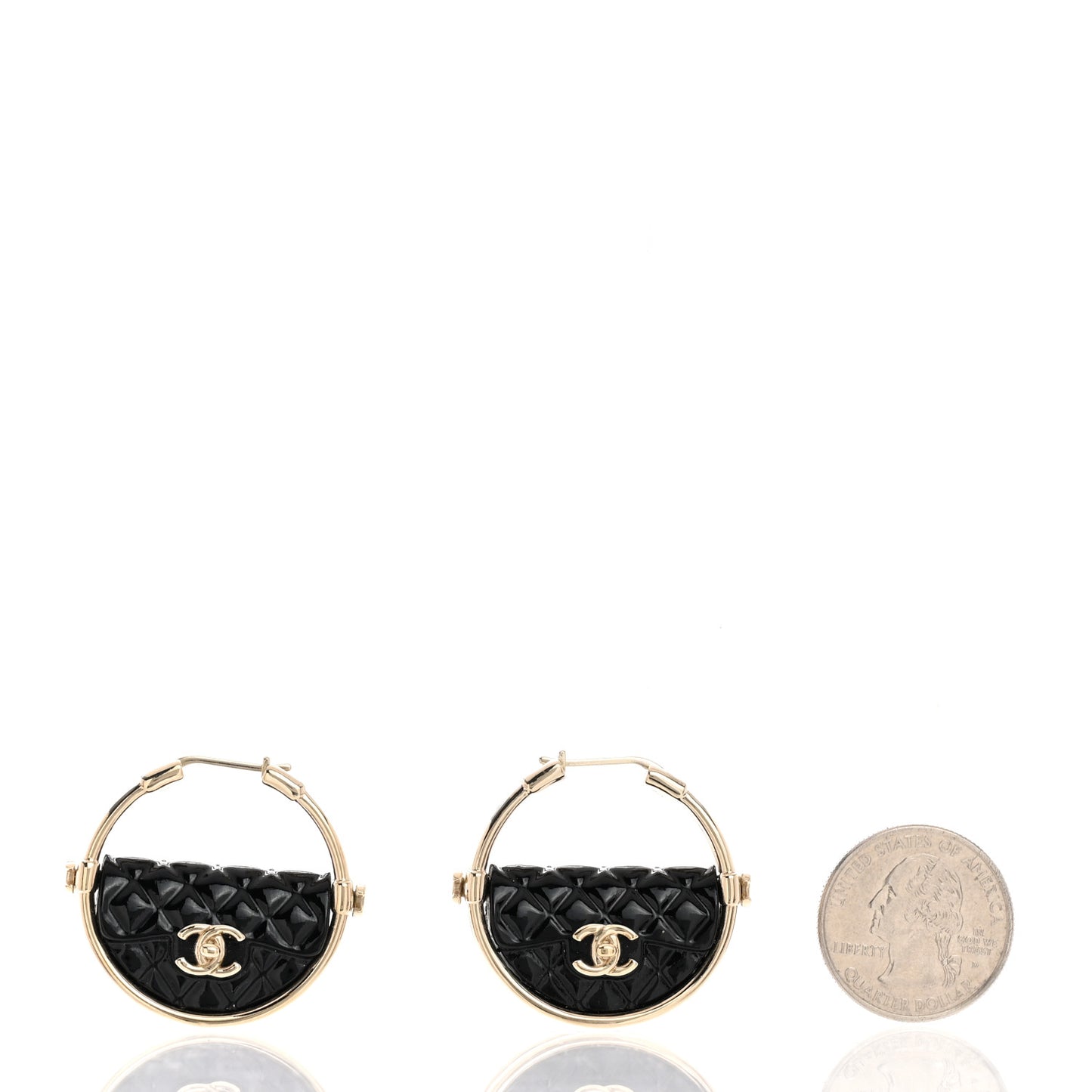 Metal Resin Quilted Flap Bag Hoop Earrings Black Gold