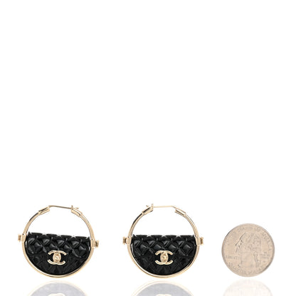 Chanel Metal Resin Quilted Flap Bag Hoop Earrings Black Gold 2 of 5