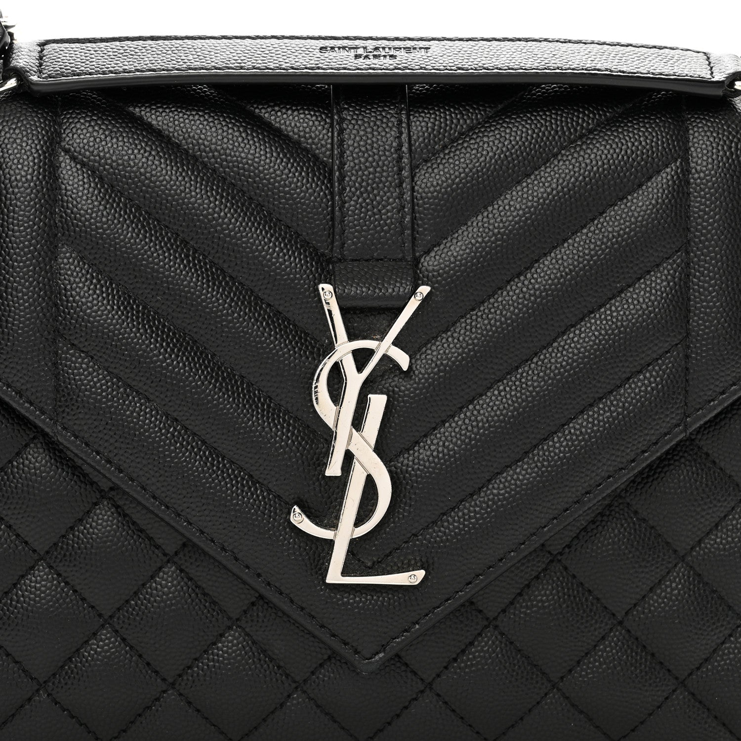 Saint Laurent Grain De Poudre Textured Mixed Matelasse Triquilt Medium Monogram Satchel Black 5 of 10