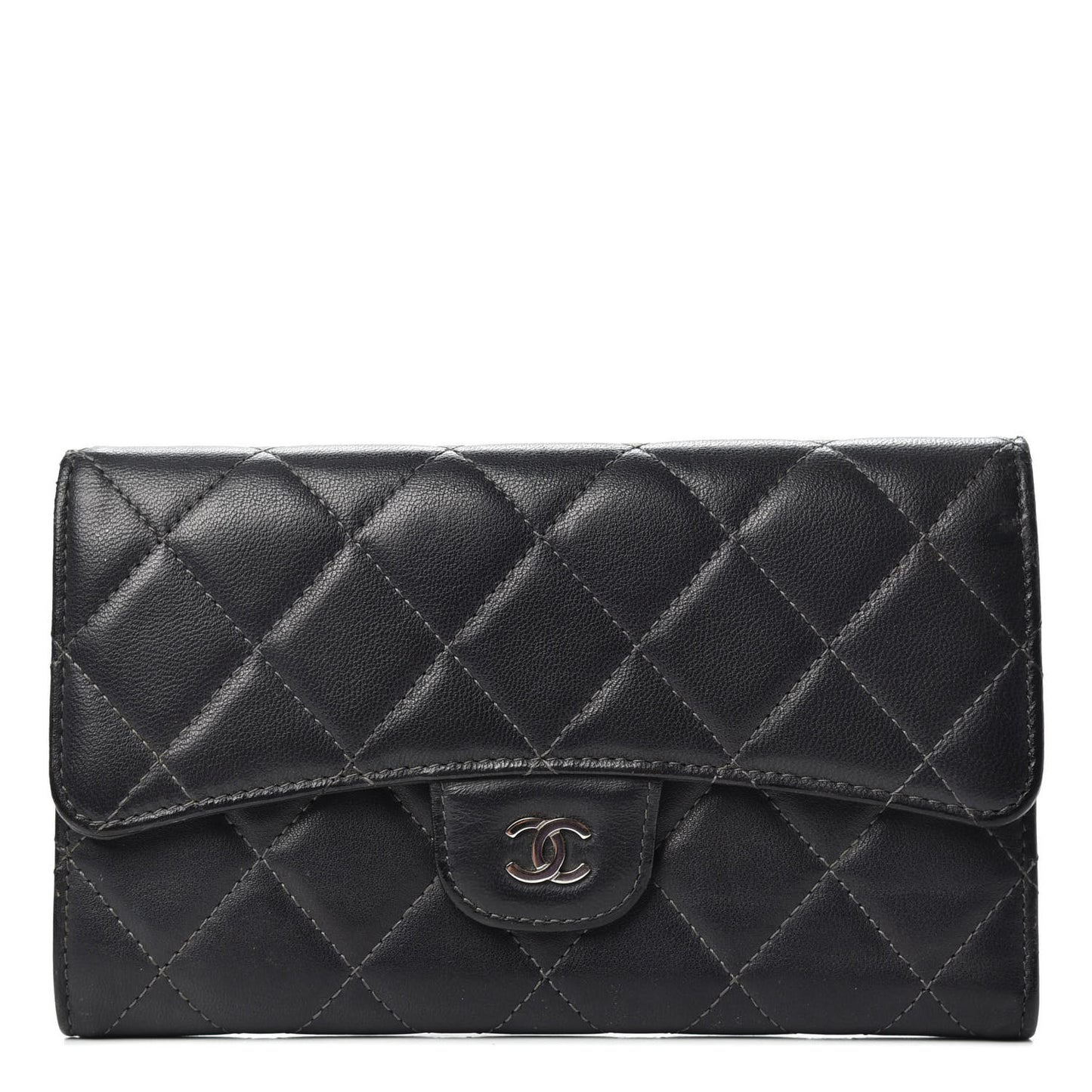 Lambskin Quilted Large Flap Wallet Black