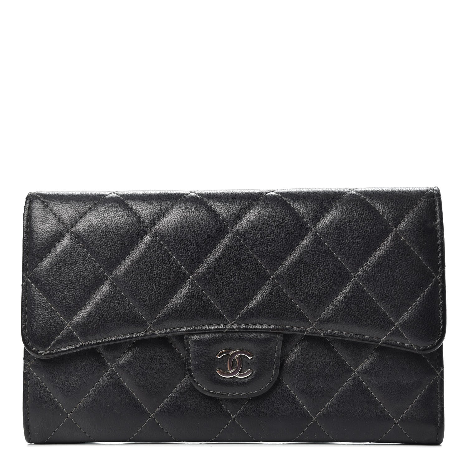 Chanel Lambskin Quilted Large Flap Wallet Black 1 of 7
