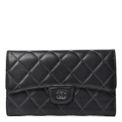 Chanel Lambskin Quilted Large Flap Wallet Black 1 of 7