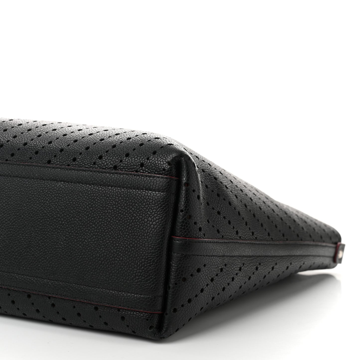 Perforated Grained Calfskin Large Shopping Tote Black