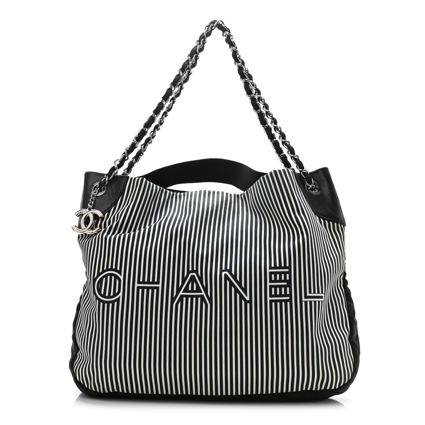 Striped Canvas Logo Tote Black