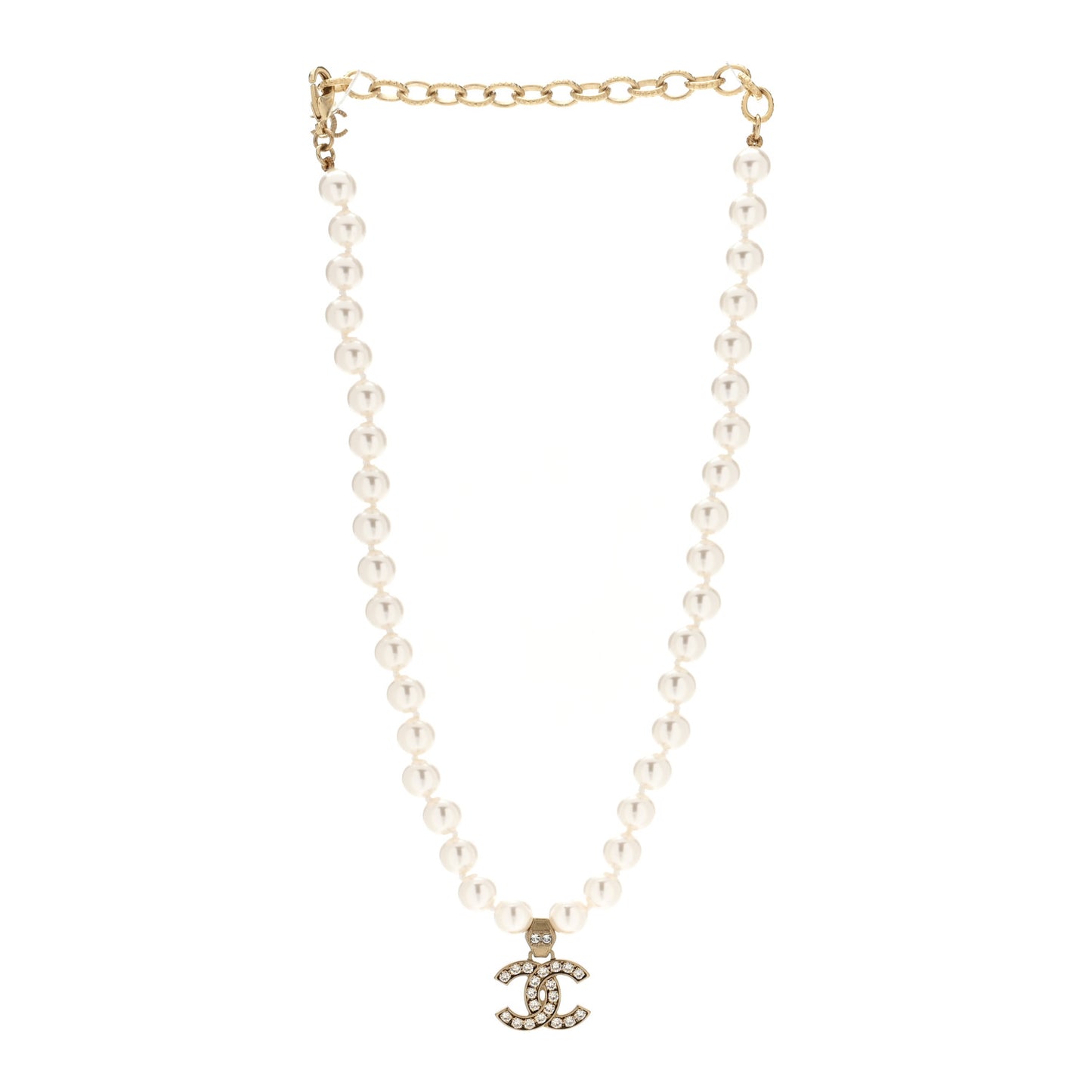 Pearl Crystal CC Short Necklace Gold