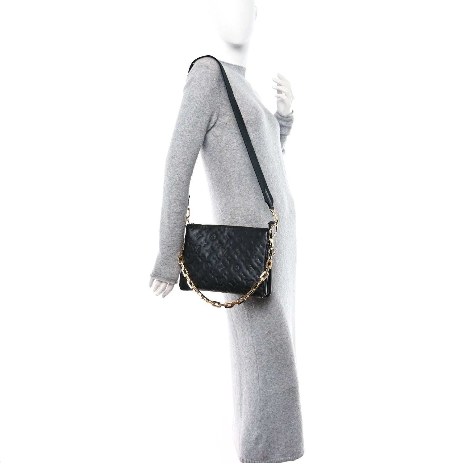 Louis Vuitton Lambskin Embossed Monogram Coussin PM Black 2 of 11