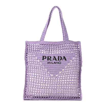 Prada Yarn Raffia Effect Crochet Logo Embroidered Tote Bag Lilium 1 of 8