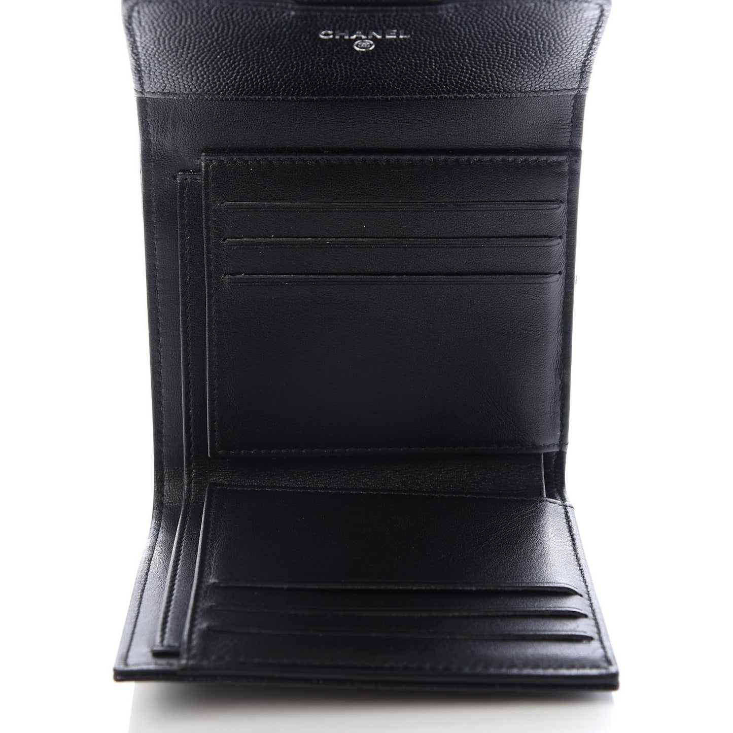 Iridescent Caviar Quilted Compact Flap Wallet Black