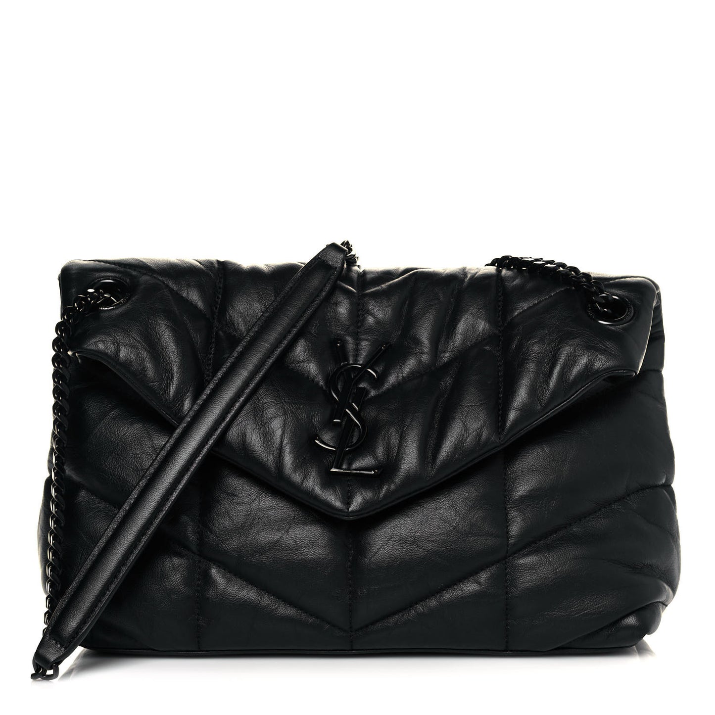 Lambskin Quilted Small Loulou Puffer Monogram Chain Satchel Black