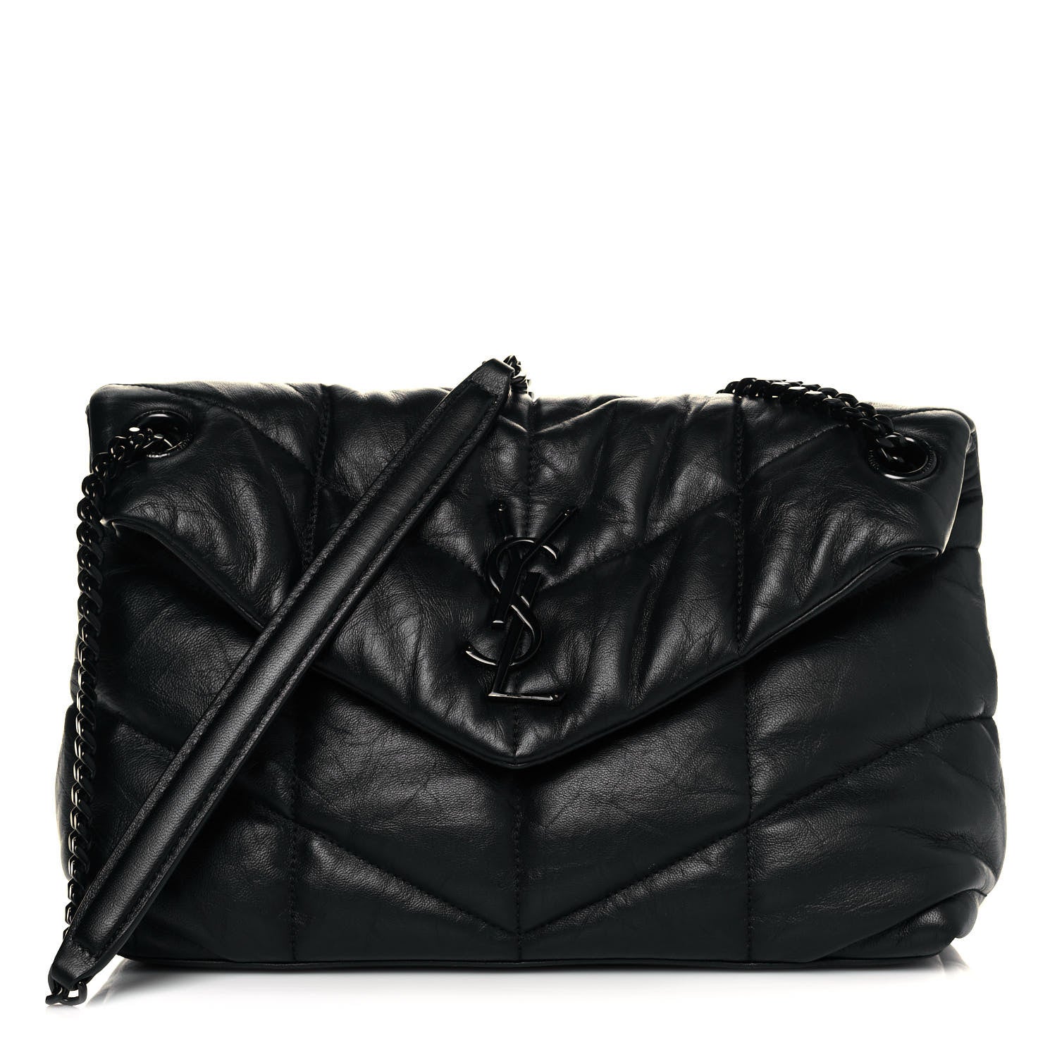 Saint Laurent Lambskin Quilted Small Loulou Puffer Monogram Chain Satchel Black 1 of 9