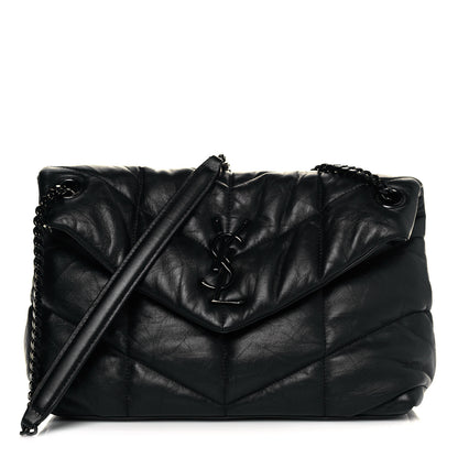Saint Laurent Lambskin Quilted Small Loulou Puffer Monogram Chain Satchel Black 1 of 9