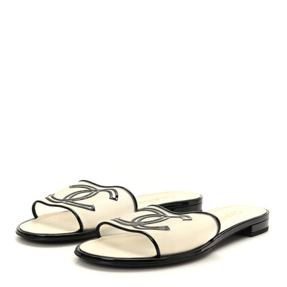 Chanel Mesh Patent Calfskin CC Sandal Mule 39.5 Beige Black 3 of 8