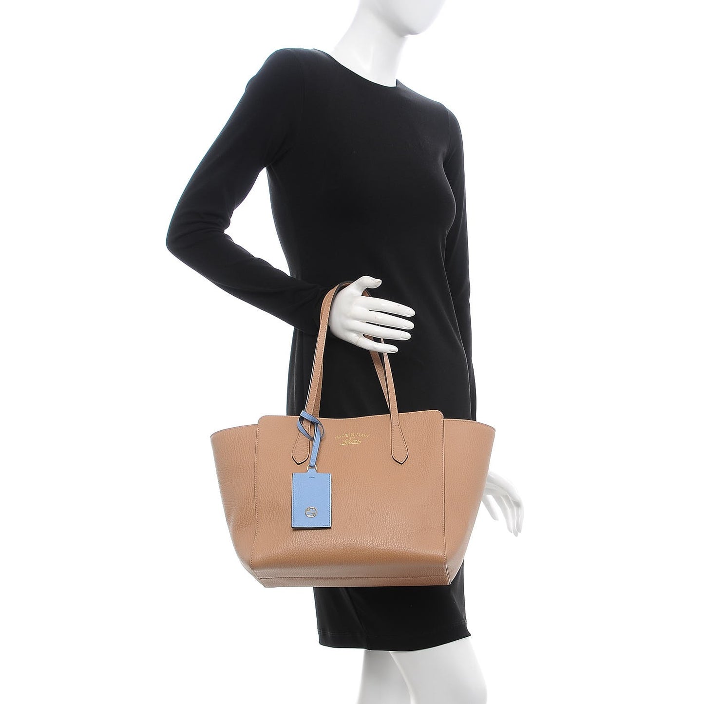 Dollar Calfskin Small Swing Tote Camelia Mineral Blue