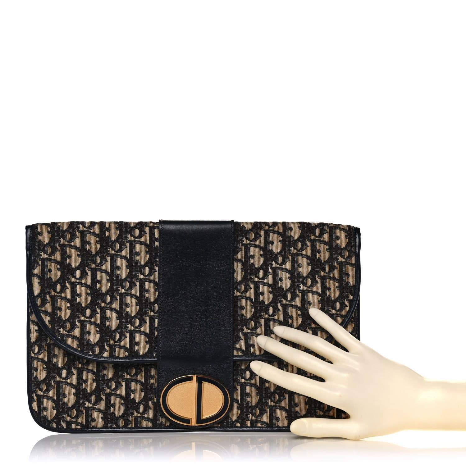 Christian Dior Monogram Flap Clutch Navy Blue 3 of 9