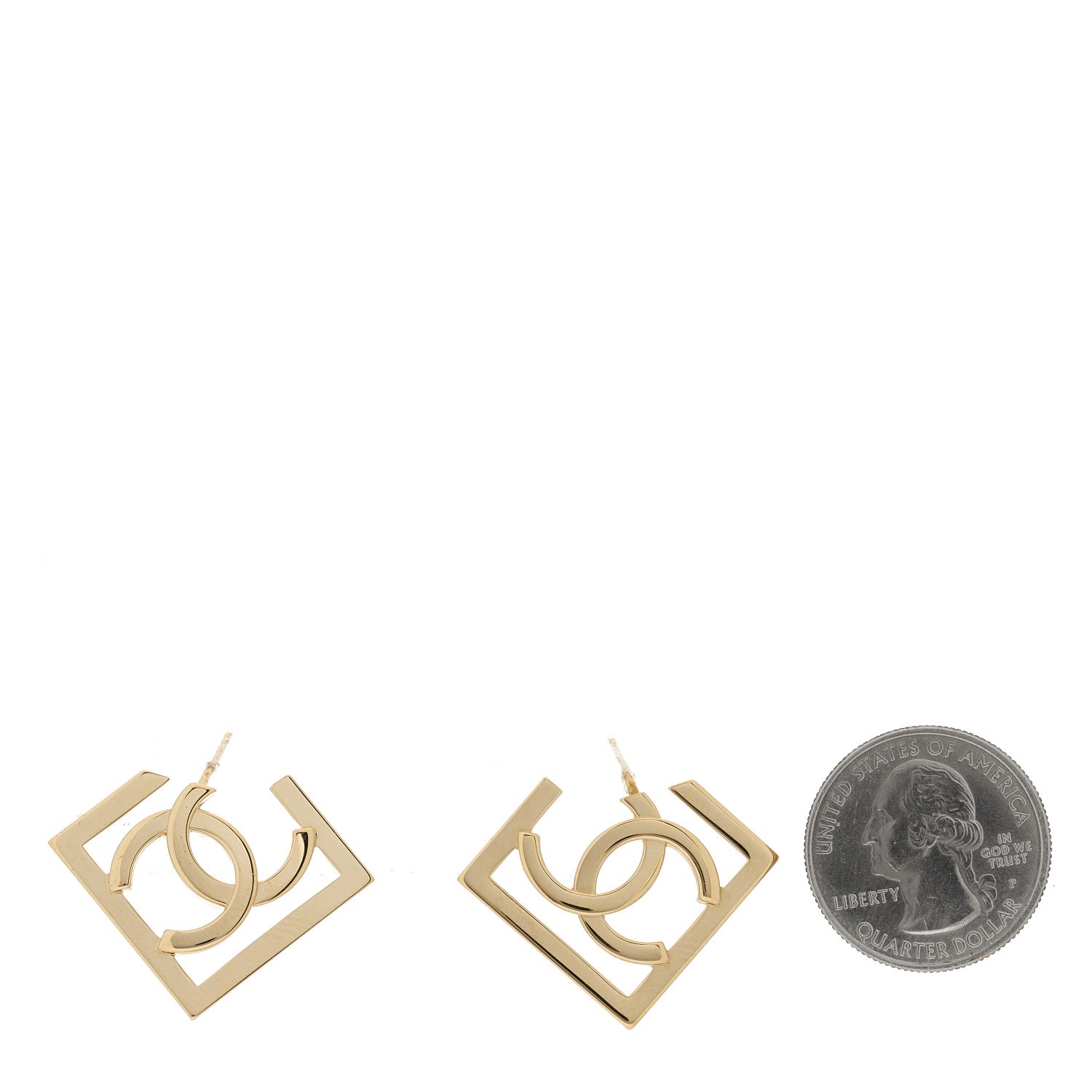 Chanel Metal Square Cutout CC Hoop Earrings Gold 2 of 4