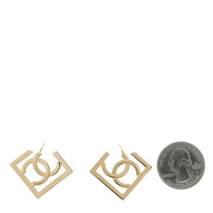 Chanel Metal Square Cutout CC Hoop Earrings Gold 2 of 4