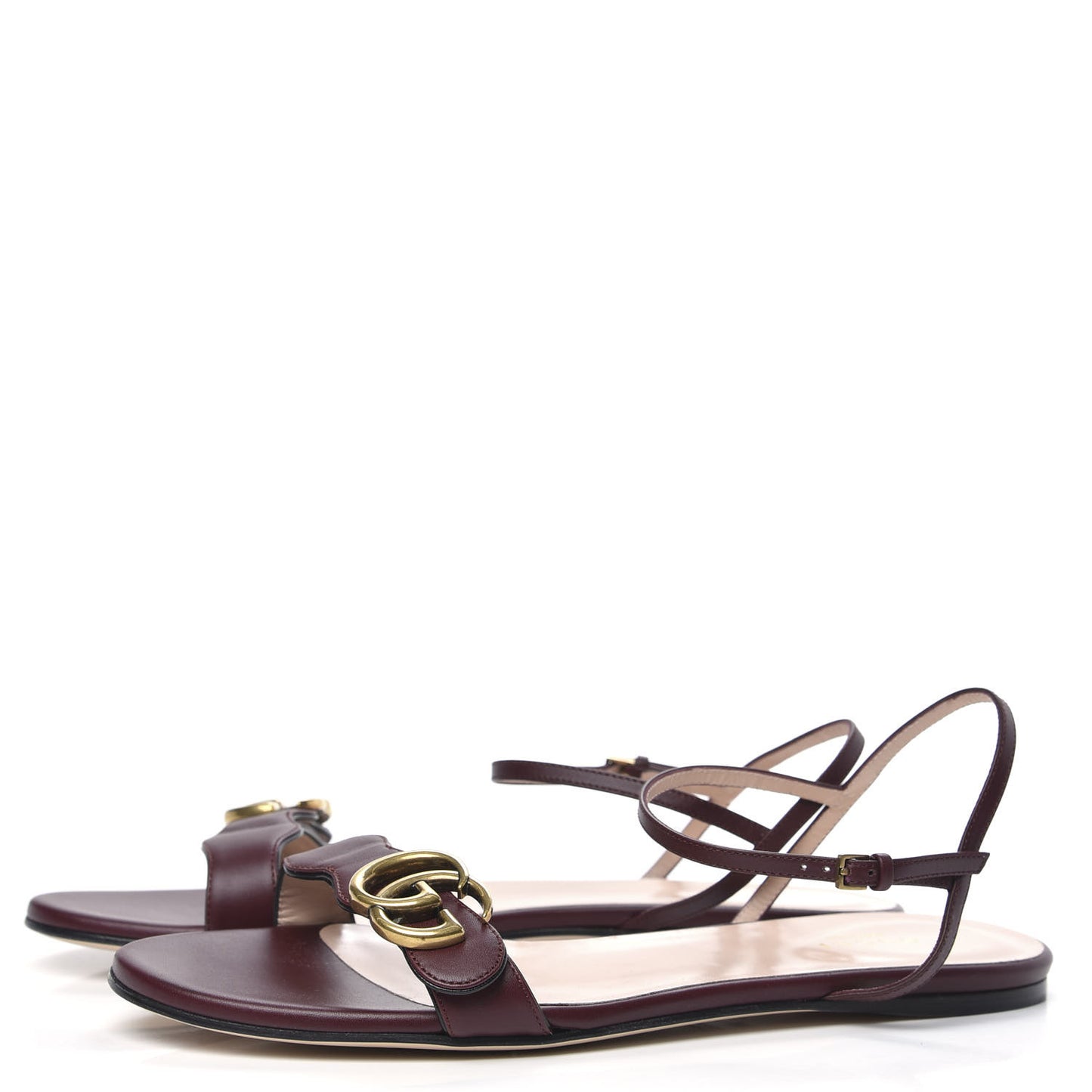 Lifford Calfskin GG Marmont Ankle Wrap Flat Sandals 39 Vintage Bordeaux