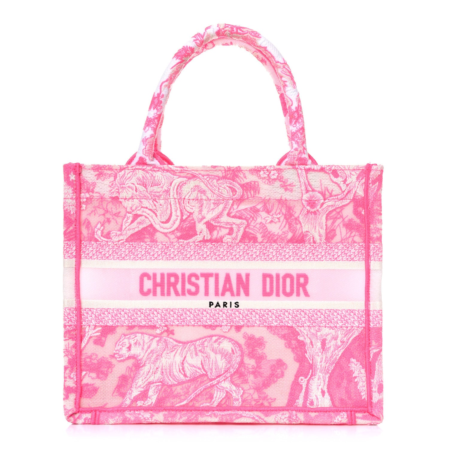 Christian Dior Transparent Canvas Embroidered Small Toile De Jouy Reverse Book Tote Fluorescent Pink 1 of 12