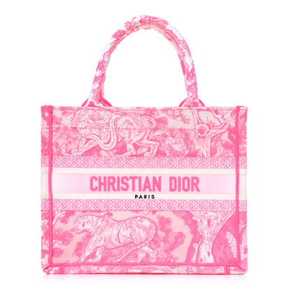 Christian Dior Transparent Canvas Embroidered Small Toile De Jouy Reverse Book Tote Fluorescent Pink 1 of 12