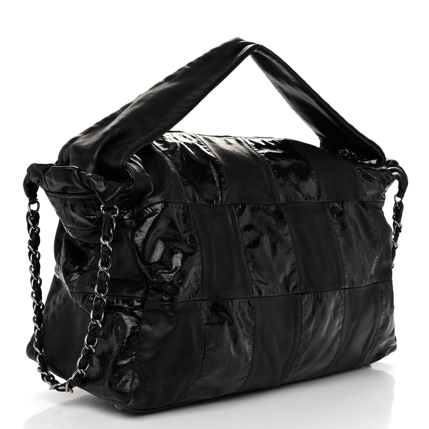 Chanel Lambskin Patent Calfskin Brooklyn Patchwork Hobo Black 3 of 11