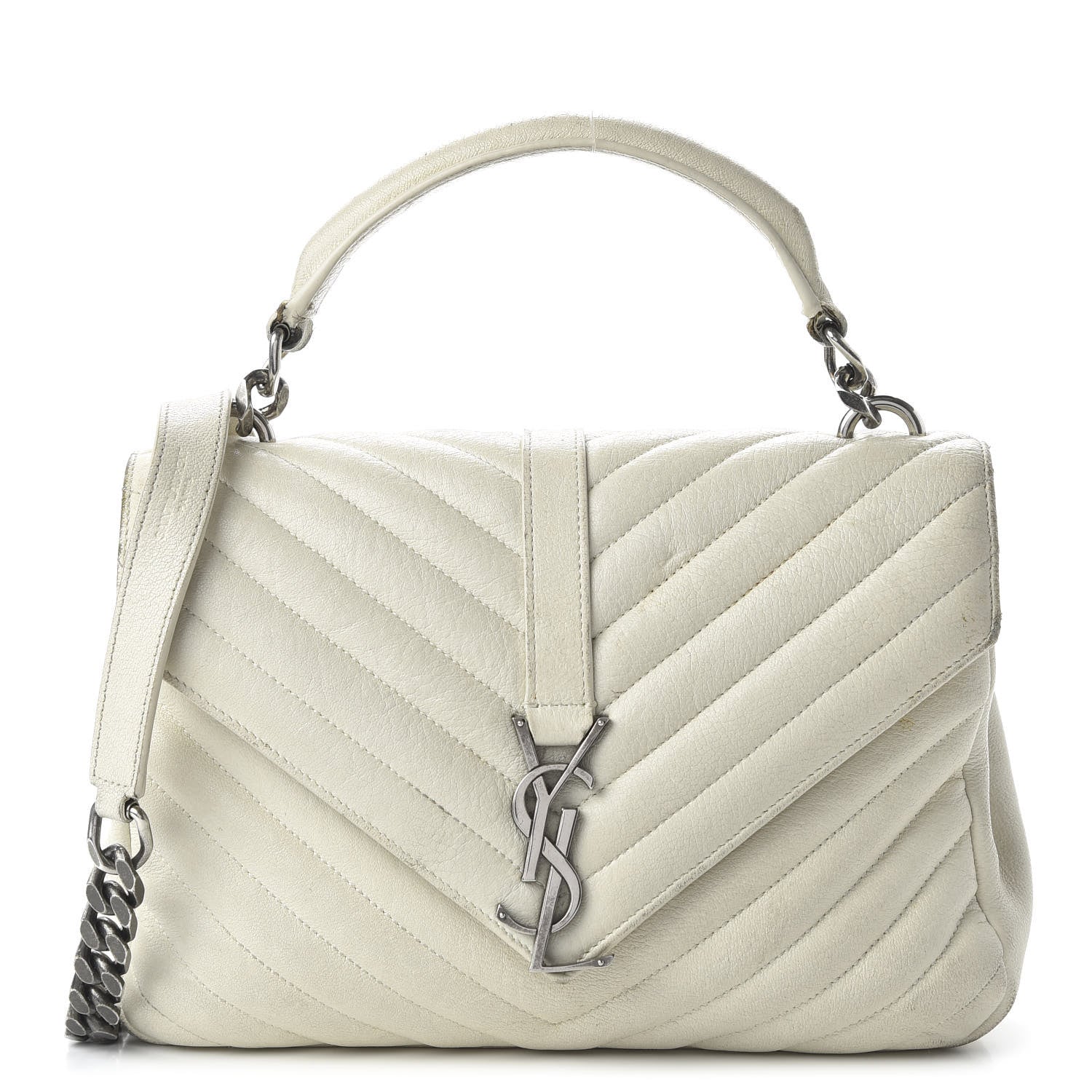 Saint Laurent Sheepskin Matelasse Chevron Monogram Medium College Bag Dove White 1 of 17